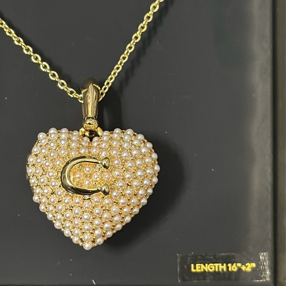 Coach Gold Heart Pendant Necklace with Pearls